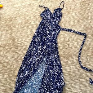 Navy blue printed wrap maxi dress